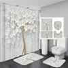 Elegant Bouquet Of Fantastic White Flowers 3D Style Shower Curtain Bathroom Curtain With Bath Rug Carpet Set Floral Home Decor