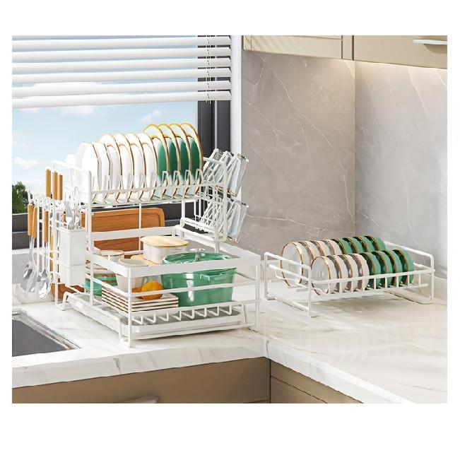 1 шт. 3-уровневая сушилка для посуды со столовыми приборами и подстаканниками — очень большая и многофункциональная