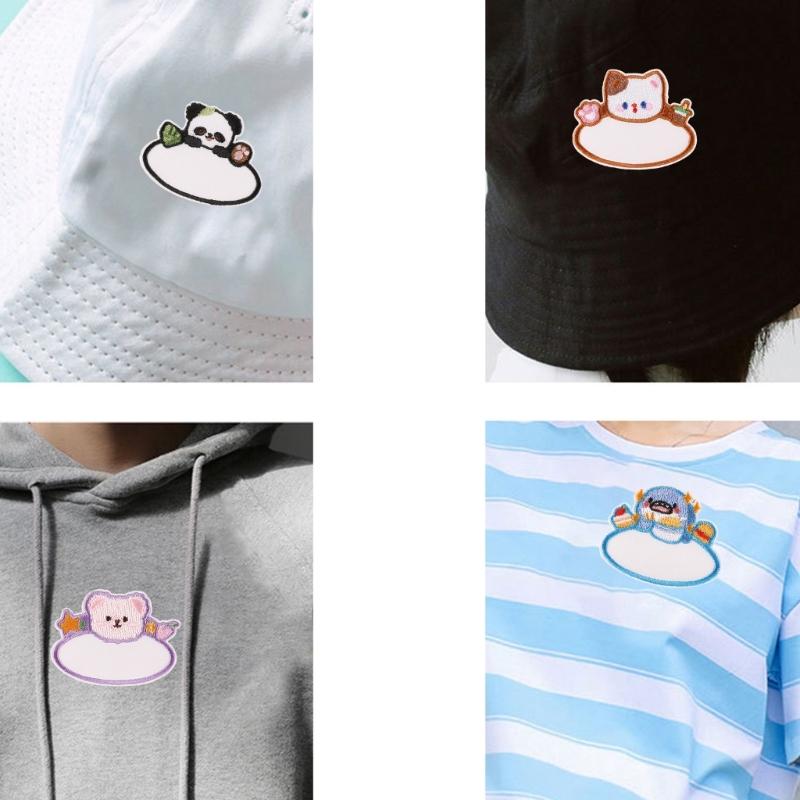 8 шт. Мультяшные животные Пустые нашивки с вышивкой для имени Ремонтные нашивки Термонаклейки Нашивки для пришивания Медведь для одежды обуви