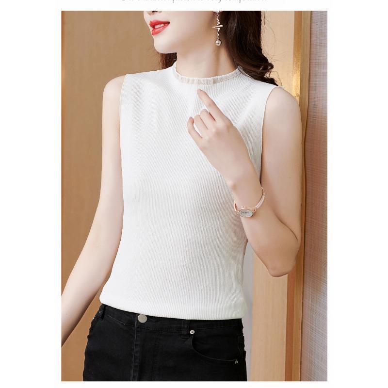 Летний вязаный свитер без рукавов с полуводолазкой, однотонный пуловер, внутренний и внешний топ, повседневный базовый жилет, женская облегающая однотонная одежда 2788