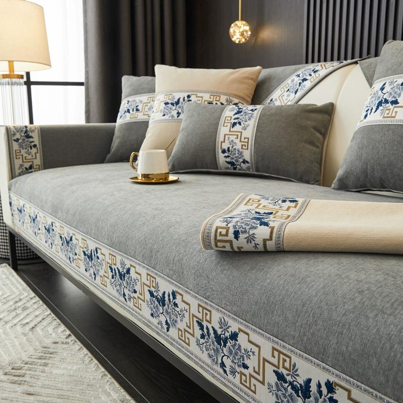 Новая подушка для дивана премиум-класса в китайском стиле, четырехсезонная универсальная противоскользящая подушка для сиденья из синели, высококачественная комбинированная ткань для чехла на диван