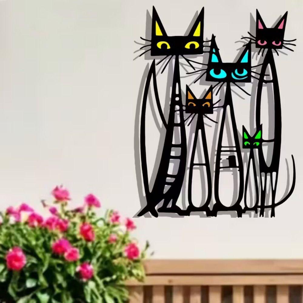 Мультяшный Кот Кот Настенное Искусство Цветной Настенный Орнамент с Котом Креативная Железная Настенная Скульптура Настенный Орнамент