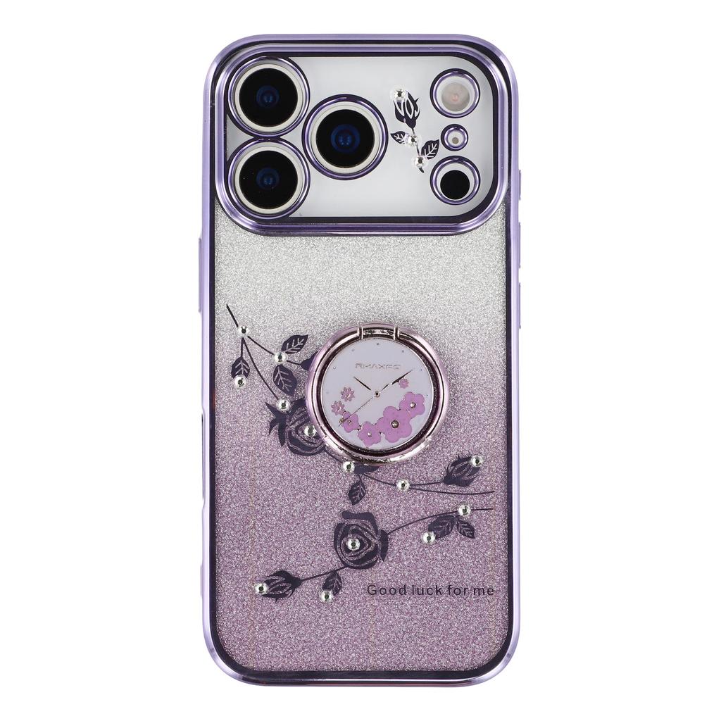 KADEM For iPhone 17 Pro Max Case Ring Kickstand TPU Flowers Phone Cover Gradient Glitter