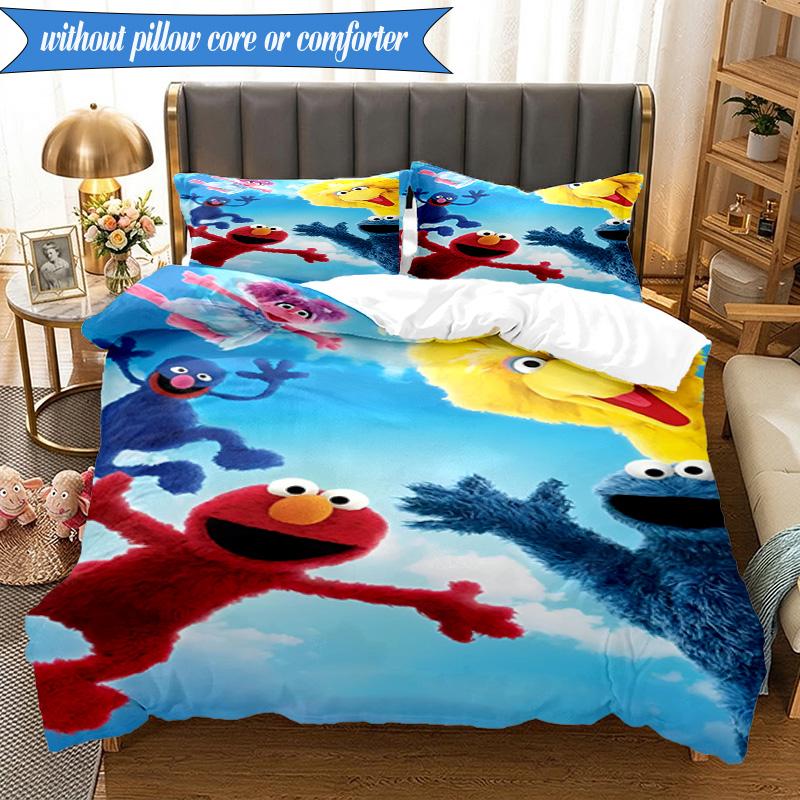 3PCS Se-same Characters Bedding Set,Including 1pc Duvet Cover And 2pcs Pillowcases Perfect for Bedroom, Dormitory, Fan Christmas gift