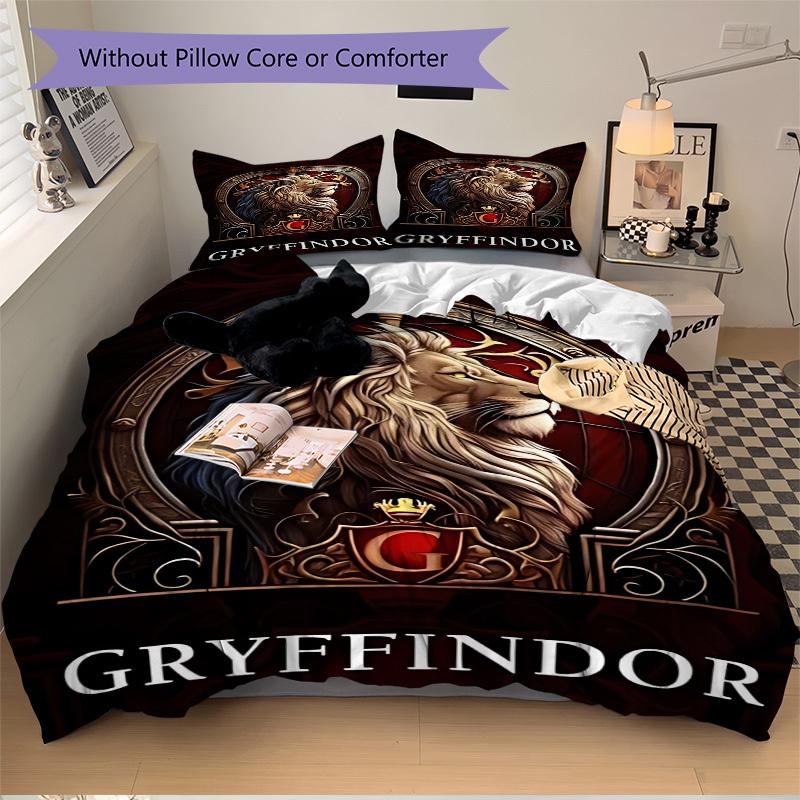 3pcs Gryffindor, Lion Crest Duvet Cover Set, 1 Duvet Cover + 1/2 Pillowcases (No Insert), Bedroom Decor, Allseason Comfort yy251021274