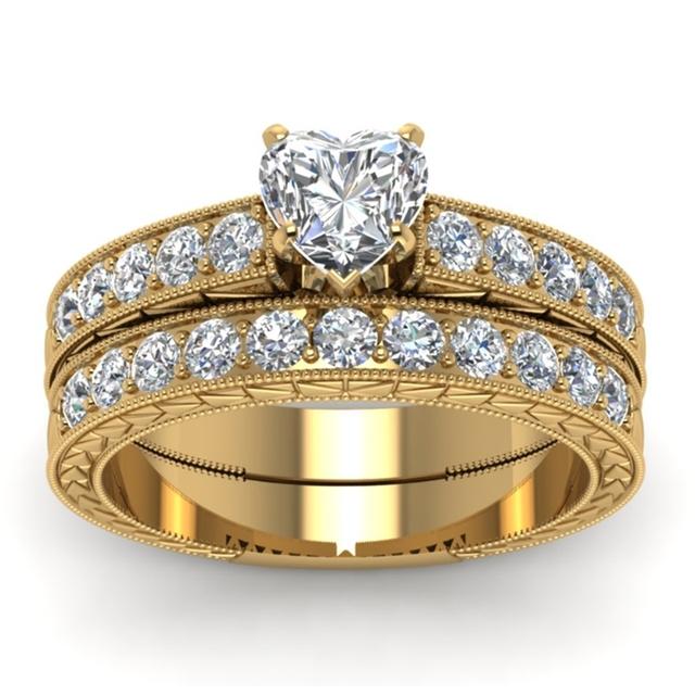 2 шт./компл. изысканный комплект колец в форме сердца, очаровательное белое кольцо с цирконом для женщин, обручальное кольцо, ювелирное изделие, подарок