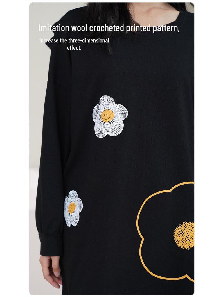 Женский пижамный комплект из чистого хлопка с длинными рукавами и нагрудными накладками — большой размер, весна/осень 2025 г.