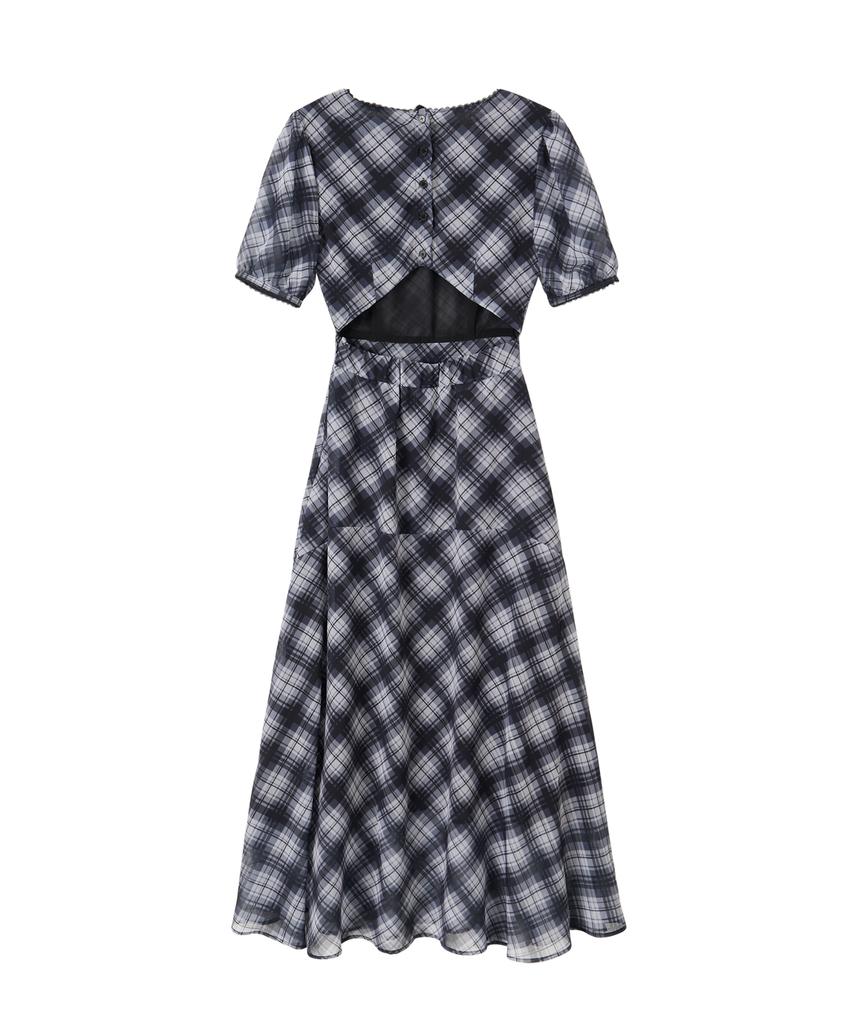 Salon De Yon Vintage Check Long Dress_ Black