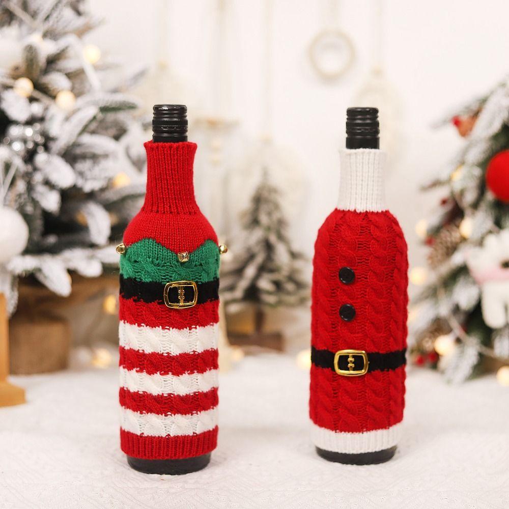 2pcs Creative Christmas Wine Bottle Cover Handmade Wine Bottle Knitted Sweaters Home Decor