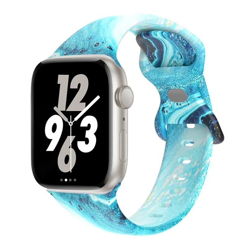 Цветочный ремешок с принтом для Apple Watch Ultra Band 49 мм 41 мм 40 мм 38 45 мм 44 мм 42 мм Силиконовый браслет для IWatch Серии 8 7 SE 6 5 4 3