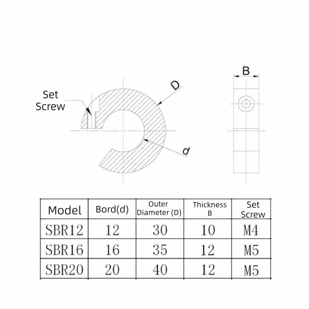 4Pcs SBR12 Linear Rail Stop Collar SBR16 SBR20 Shaft Locking Collar Grub Screw Aluminum Alloy Anodized Shaft Collar Set