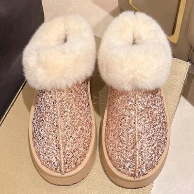 Мода Мода Блестящие Платформа Зимние Сапоги Женские Зимние Мягкий Искусственный Мех Большой Размер Теплые Сапоги Женские Нескользящие Износостойкие Botas Mujer