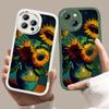 Slim Oil Painting Sunflowers Pattern Leather Back Casing Soft Silicone PU Leather Cover Phone Case for Samsung Xiaomi Poco Redmi