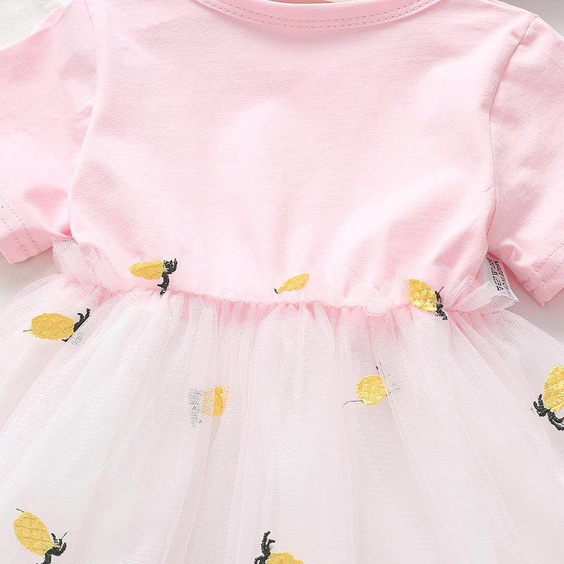 Сетчатое платье с короткими рукавами и принтом ананаса, для маленькой девочки