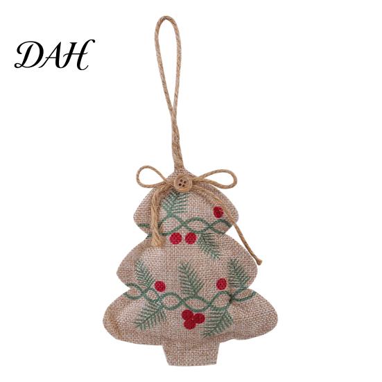 Winter Wonderland Window Display Decor Burlap Christmas Ornaments, Rustic Linen Fabric Hanging Decoration, Tree Ball Stocking Star Shaped Vintage