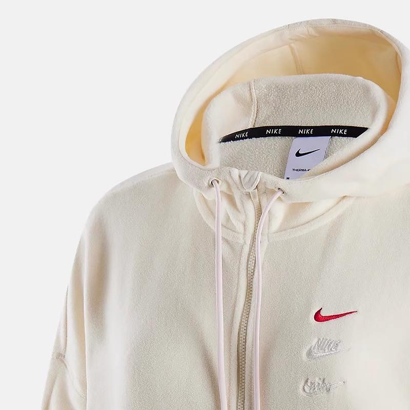 Nike Серия «Новый год дракона» FW23, год дракона CNY, спущенные плечи, свободная теплая флисовая куртка с капюшоном и молнией, женская верхняя одежда FZ6387-113