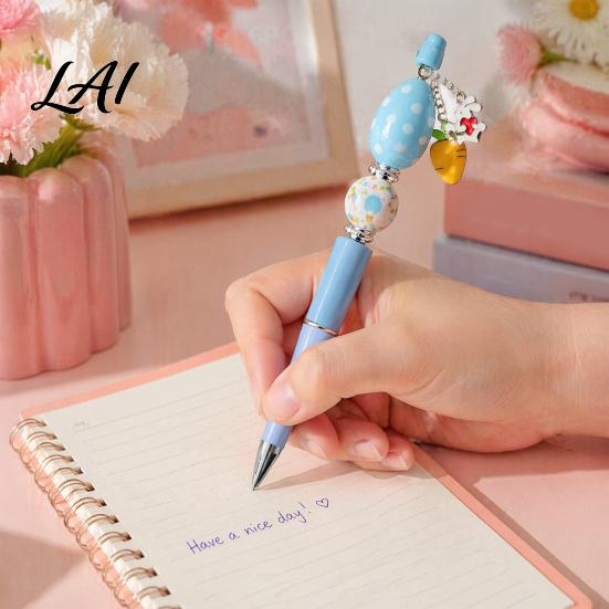 Creative Writing Tools 6 Sets Easter Beadable Pen Kit DIY Crafting Ballpoint Set Customizable Bead Pens with Beads Charms for Office School,