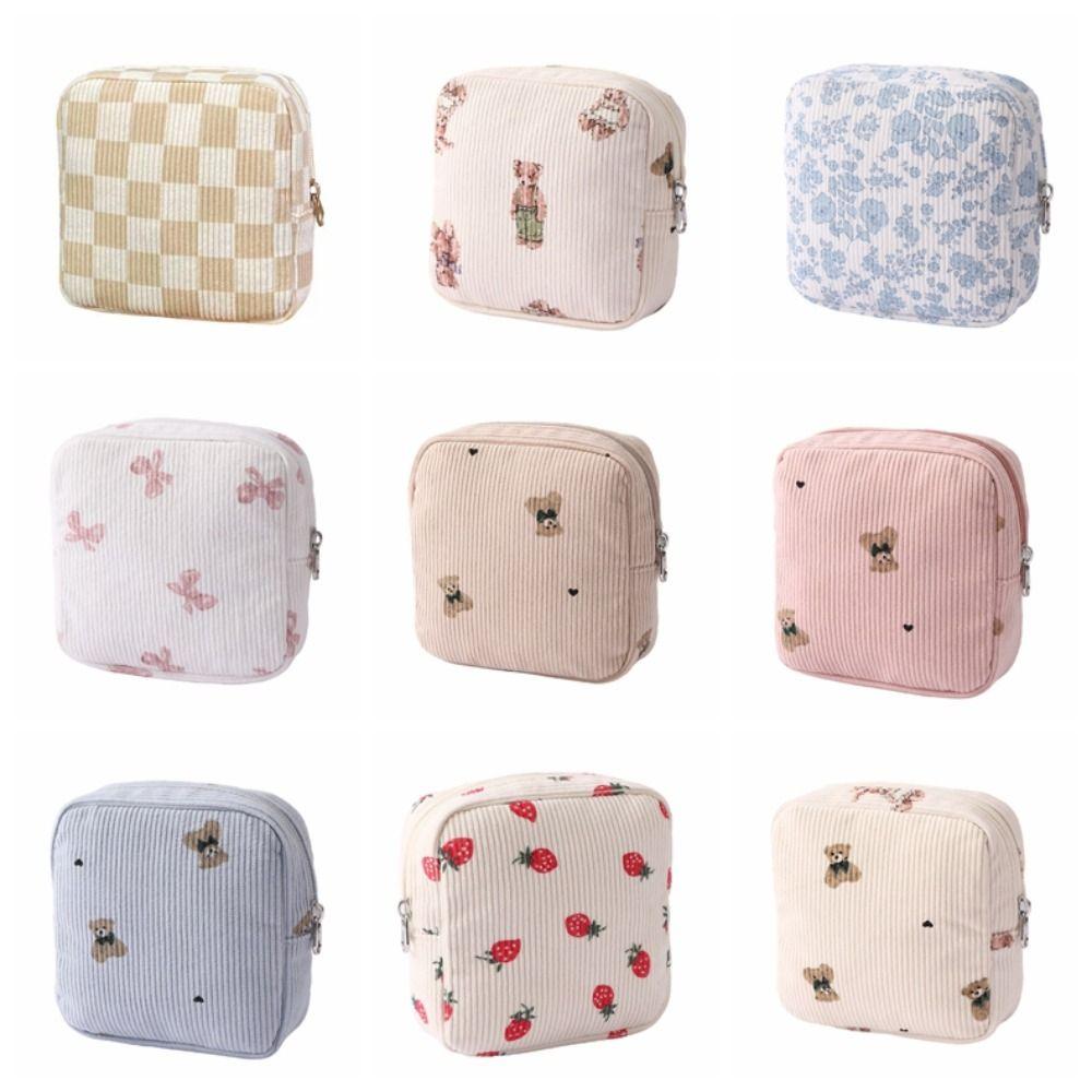 Cute Large Capacity Corduroy Travel Storage Bag Durable Cartoon Travel Wash Handbag Dustproof Corduroy Makeup Bag Home