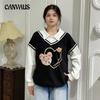 Plus Size Women's Long Sleeve Pullover College Style POLO Collar Sweatshirt Spring and Autumn Blouse