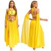Women's Belly Dance Costume Set: Self-Tie Halter Crop Top with Built-In Briefs & Side Slit Chiffon Skirt + Removable Split Sleeves