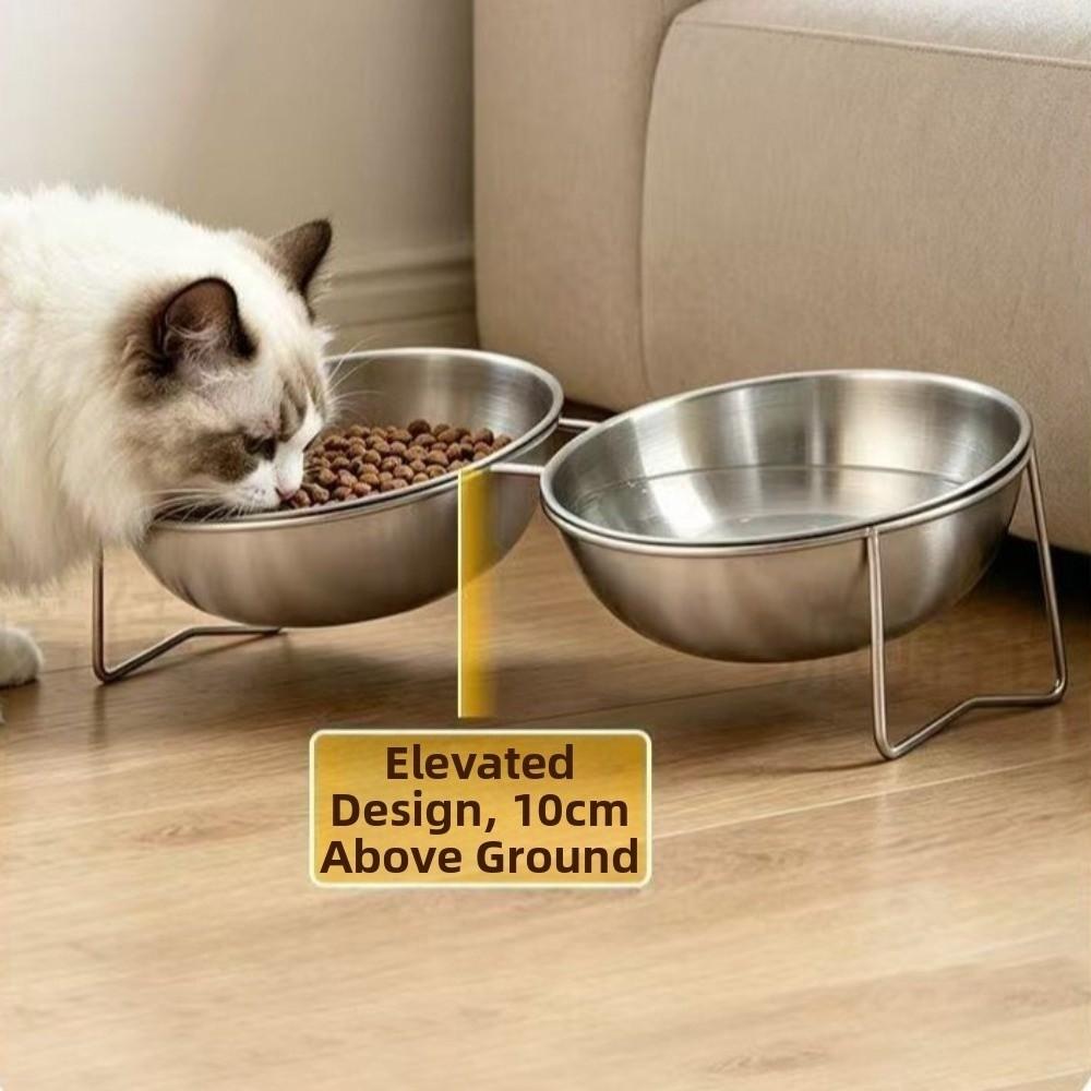 Large Capacity Stainless Steel Cat Bowl Anti-Tipping Double Water Bowls for Kitten