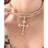 Luxury Multi-Layer Fine Chain Tassel Full Diamond Cross Necklace Trendy Personalised Spice Girl Collar Chain