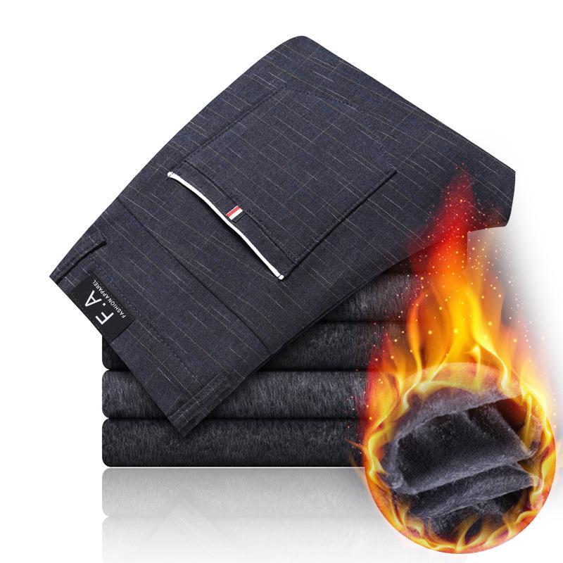 2024 Осень и зима Новый стиль клетчатые и плюшевые толстые повседневные брюки облегающие брюки, износостойкие брюки из хлопка и льна для мужчин