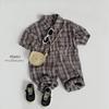 Детский клетчатый комбинезон в корейском стиле 2025: Весенне-летний ромпер для мальчиков и девочек