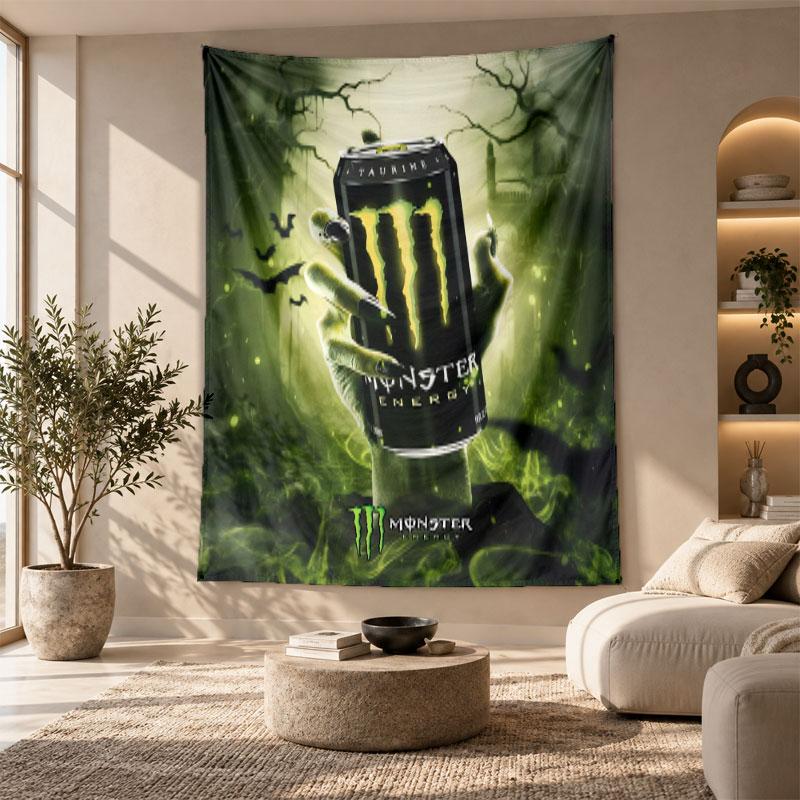 Декоративный гобелен, Настенное искусство с принтом Monster Energy, Легкое настенное панно для фона спальни