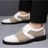 Летняя мужская формальная обувь, остроносые туфли Оксфорды из смешанной сетки, пэчворк, деловая обувь на шнуровке, свадебная обувь Zapatos Hombre