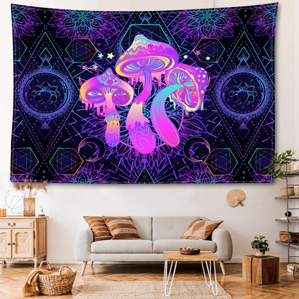 Фиолетовый геометрический грибной гобелен, подвесной абстрактное искусство, хиппи Тапиз, колдовство, таинственный домашний декор для гостиной