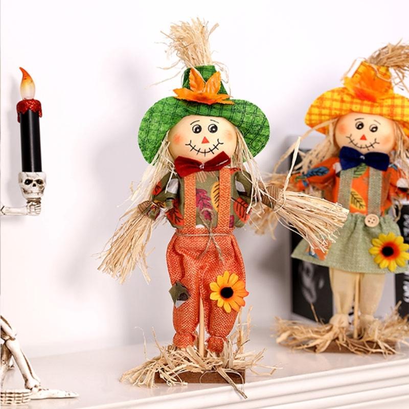 Handcrafted Harvest Witch Ornament With Dried Grass Materials Scarecrow Tabletop Decoration for Harvest Festival