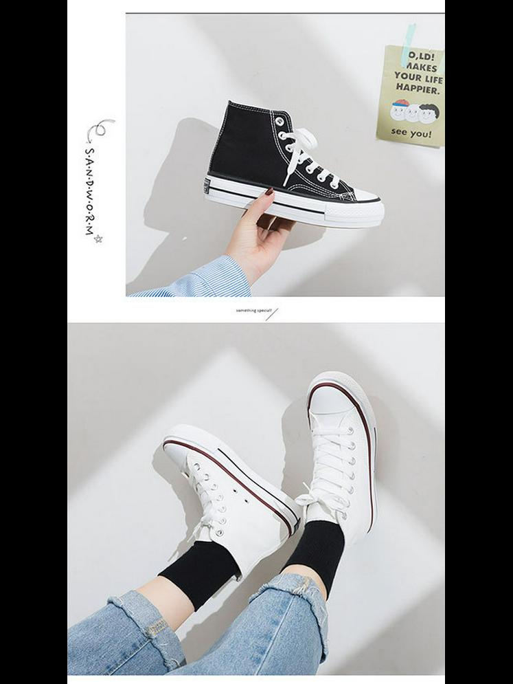 Женские высокие парусиновые туфли на толстой подошве, дышащая плоская платформа, универсальная корейская мода R66