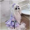 ``` Kawaii Purple Tweed Dog Dress Thick Lined Warm Pet Princess Skirt Sparkling Rhinestone Bow Ornament Luxury Formal Chihuahua