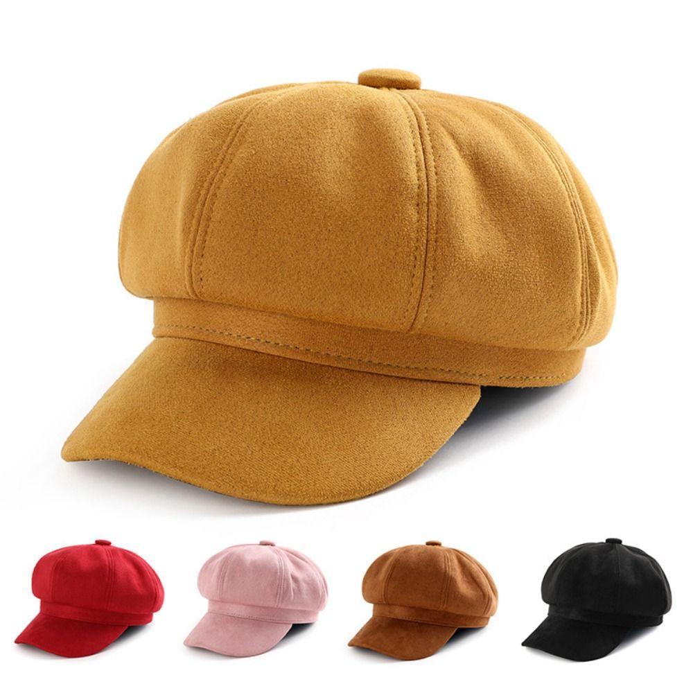 Casual Suede Fabric Hats & Caps Solid Color Adjustable Baker Cap Newsboy Hat Berets Beret Hat