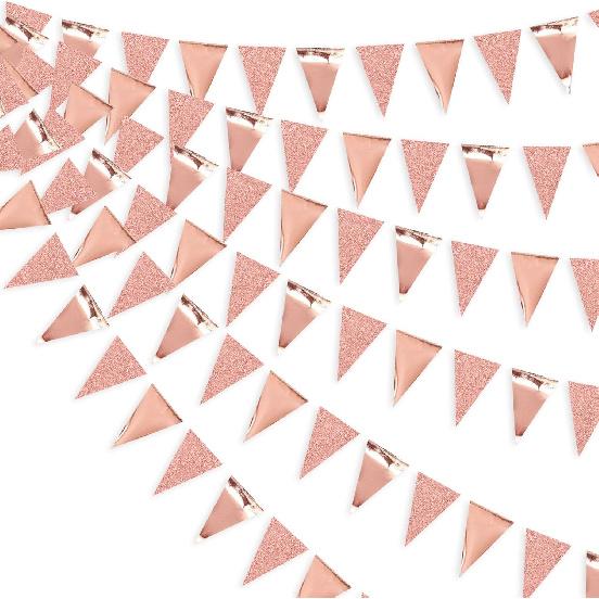 30Ft Navy Blue Gold and Beige Party Decorations Royal Blue Gold Triangle Flag Pennant Banner Bunting for Graduation Birthday Wedding Bridal Shower