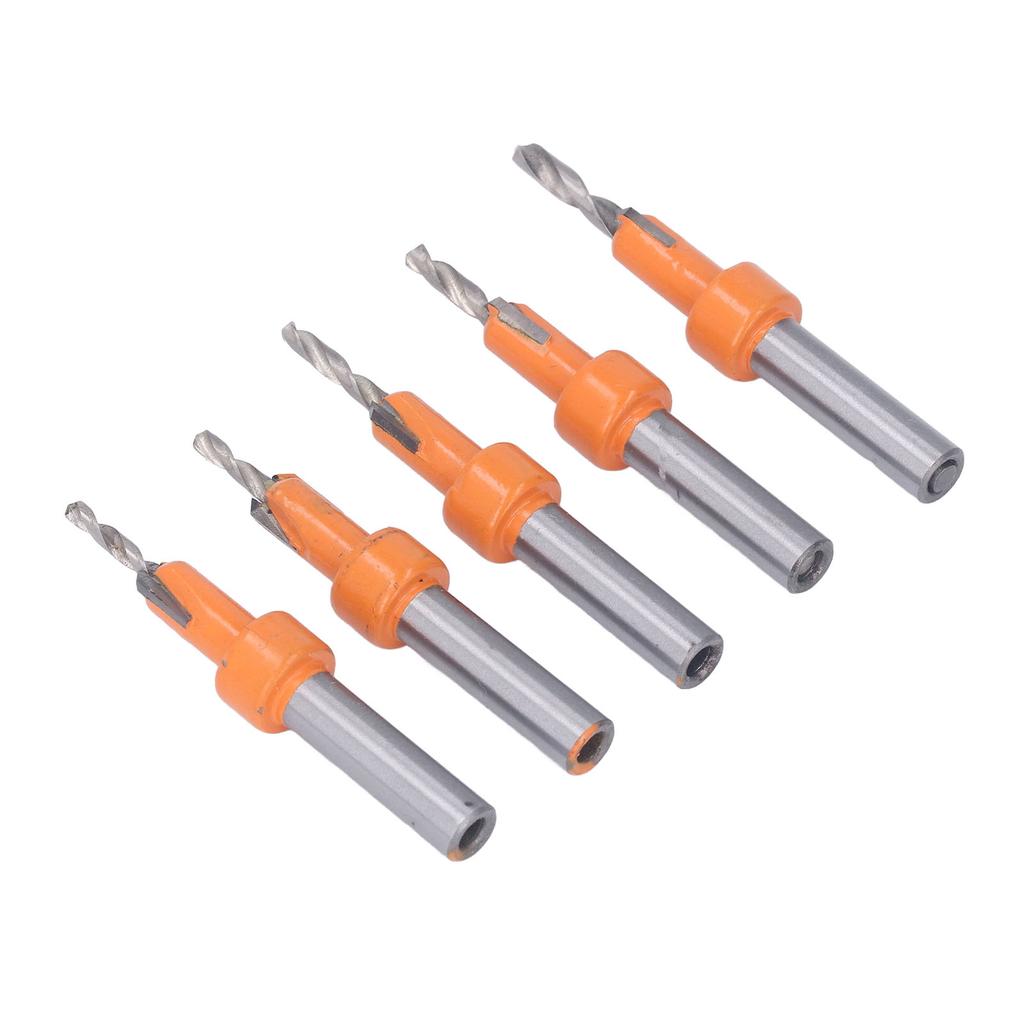 5 Set Tapered Countersink Bit Set Tungsten Steel Alloy Round Shank Countersink Drill Bit Set with Hex Wrench