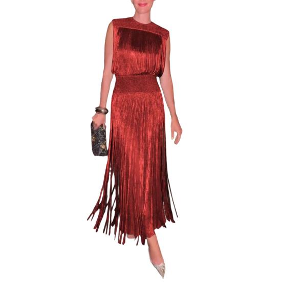 Evening Dress Multi Tassel Slim Waist Sleeveless Maxi Dress Round Neck Pure Color Ball Gown Slim Fit Dress for Office Parties Weddings