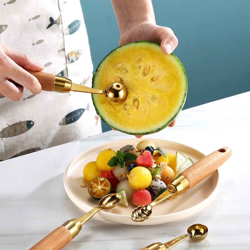 Прочная ложка для арбуза, кухонная ложка из нержавеющей стали, антидеформируемая, для фруктов, ложка для мороженого с ручкой, портативная