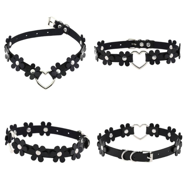Leather Collar Choker Cute Flower Collar Necklace Neck Chain Necklace Statement Jewelry Heart Ring Necklace for Women