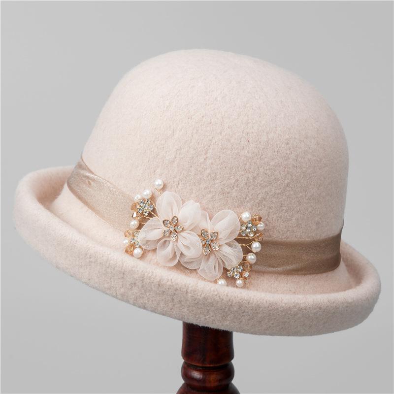 Женская шляпа-цилиндр Осень и Зима Шерстяная шляпа-купол Для пожилых Новая Цветочная Шляпа-рыбак