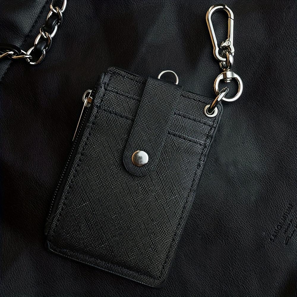 ID Card Holder Zipper Pocket 2 Sided 5 Cards Slots Keychain Lanyard for Mens Bus Subway Card Pouch