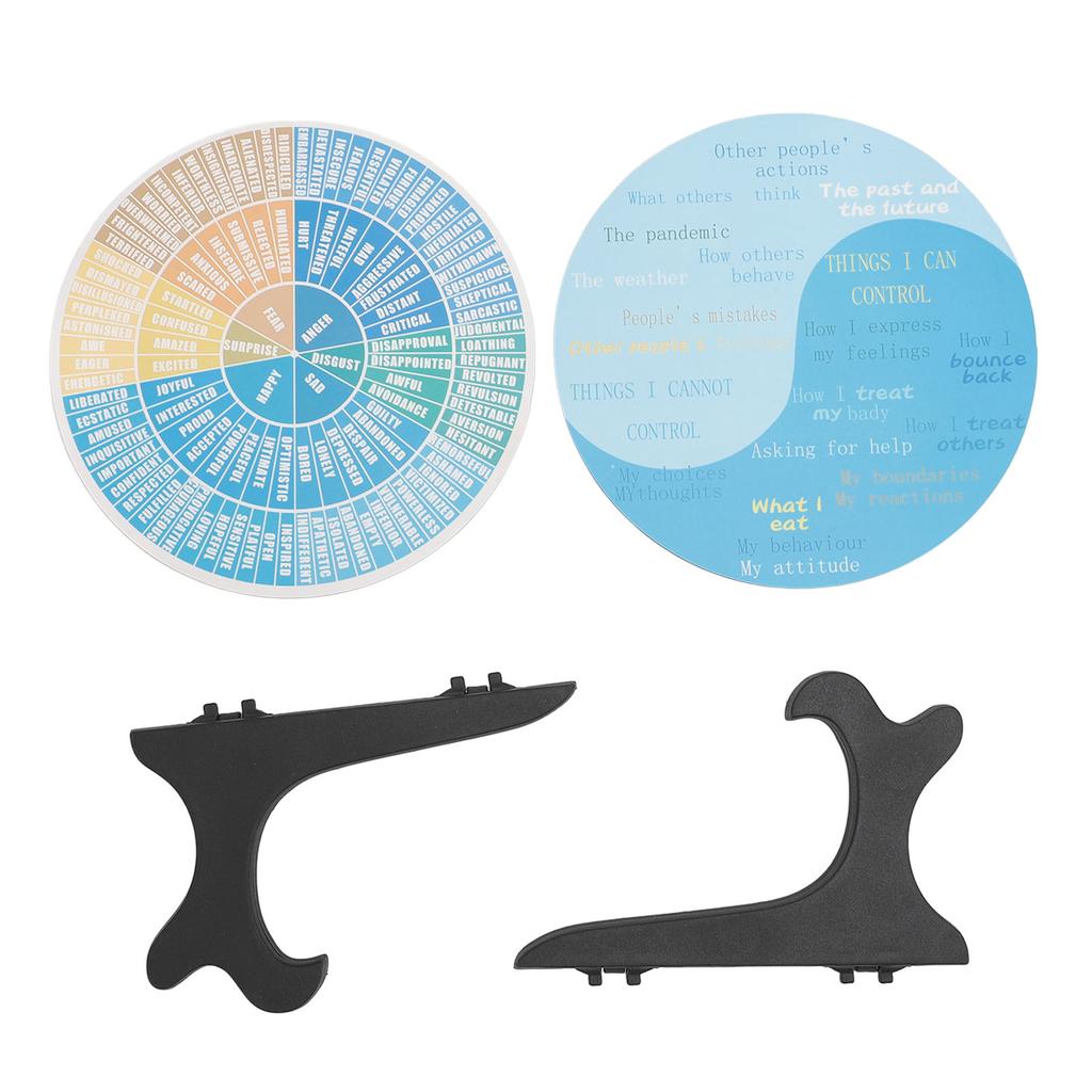 2PCS Calm Feeling Wheels with Black Base Wooden Emotion Chart Wheel Decoration for Home Bedroom