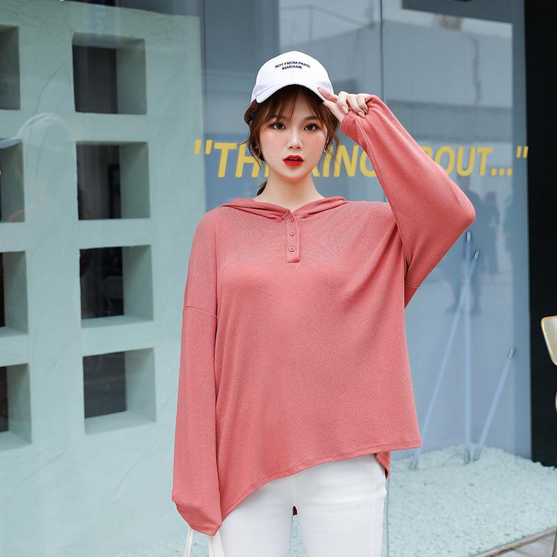 Autumn new large-size women's clothing 100kg fat mm Korean version hooded loose and thin long-sleeved t-shirt 010113