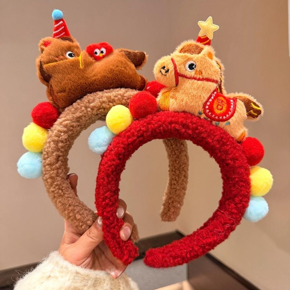 Exquisite Cartoon Horse Hair Hoop Plush New Year Mascot Headband Party Pony Headpiece  Celebration