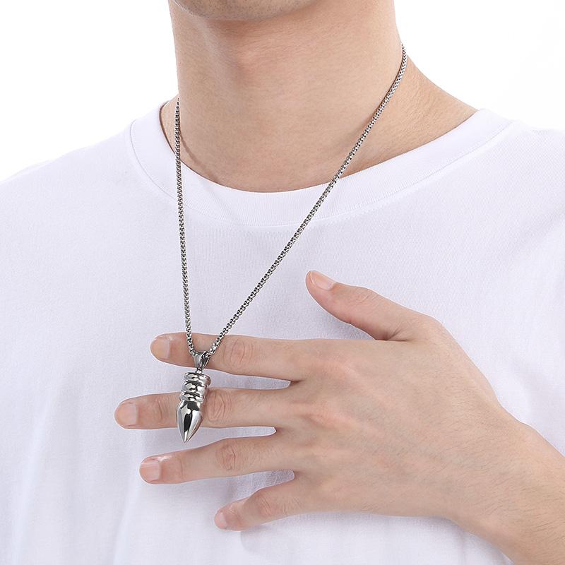 Hip Hop Shiny Stainless Steel Bullet Charm Pendant Necklace for Men Women Personalized Gold Color Accessories Trendy Jewelry