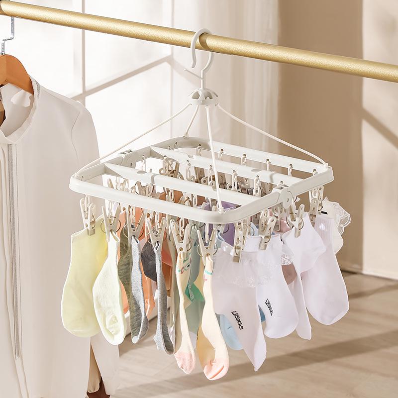 Портативная многофункциональная складная вешалка для одежды для путешествий - ветрозащитная конструкция для носков, нижнего белья и использования в общежитии