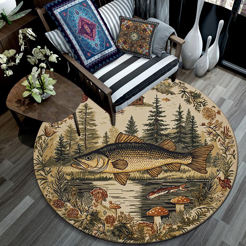 Fish Lake Round Area Rug,Carpet Rug for Living Room Bedroom Sofa Playroom Decor,Non-slip Floor Mat