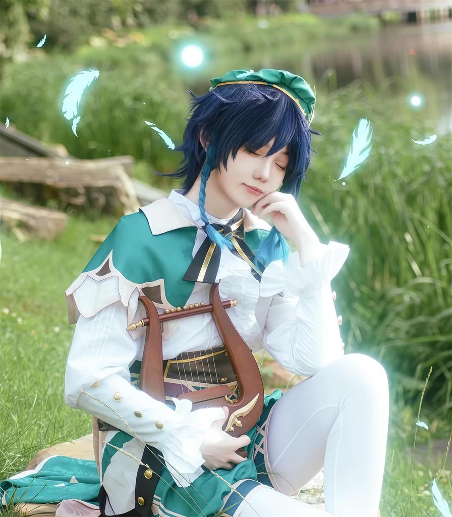 [NOKIJP] Костюм для косплея Венти из Genshin Impact, Поэт, окрашенный ветром (Венти, XXL)