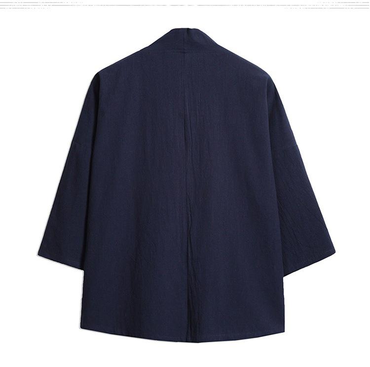 Хлопково-льняной кардиган-кимоно с вышивкой «Журавль»: Перьевое одеяние в китайском и японском стиле ханьфу, защищающее от солнца